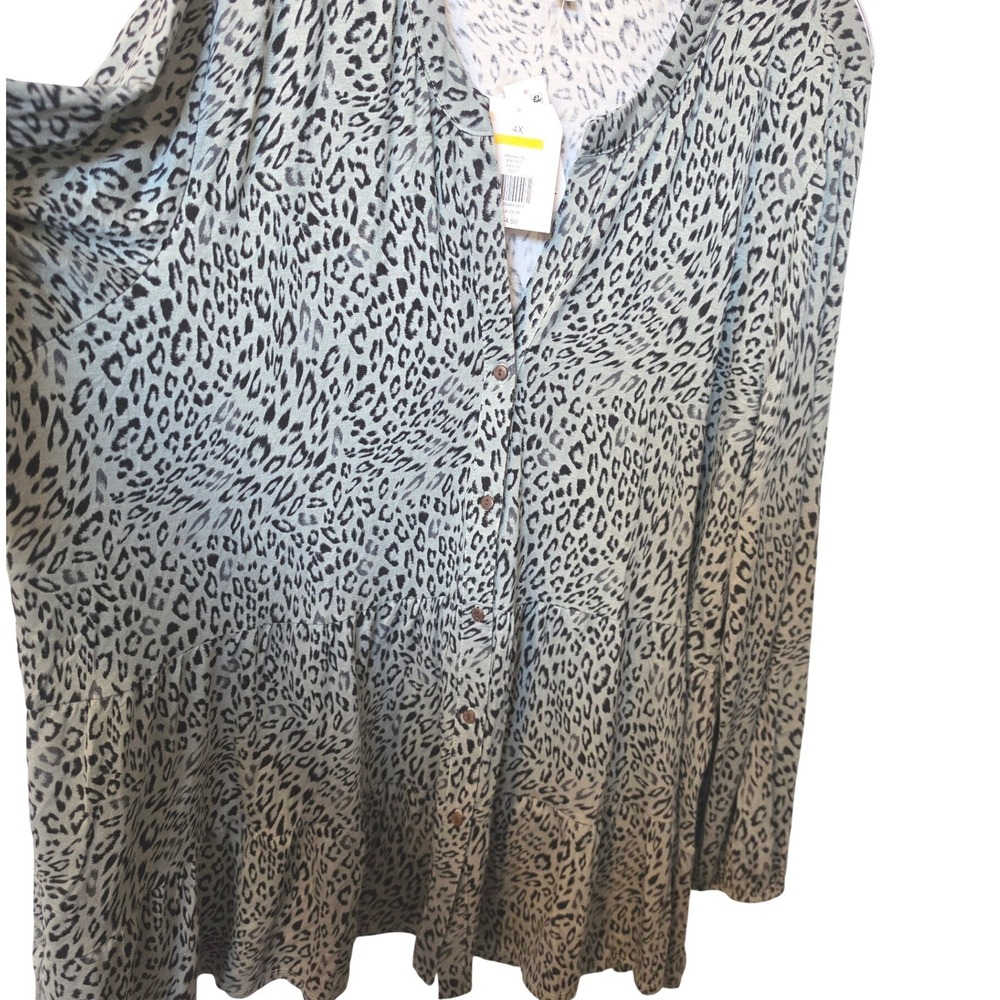 NWT Wonderly Womens 4X Grey Leopard Print Tiered Button Down Tunic Top WN1X867W - Picture 4 of 5